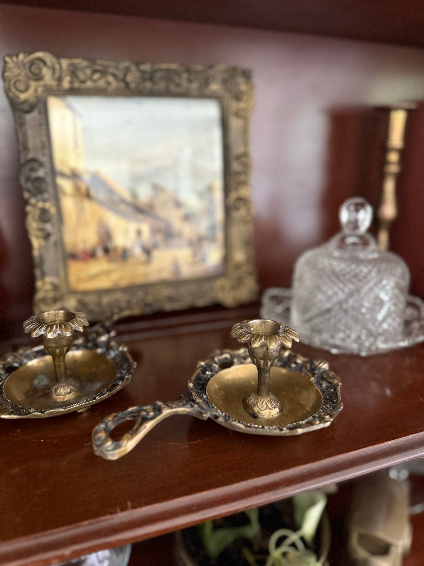 Antique, Vintage, Forgotten Fineries, Home Decor, Brass, Candlestick Holder, Chamberstick, Art Nouvea