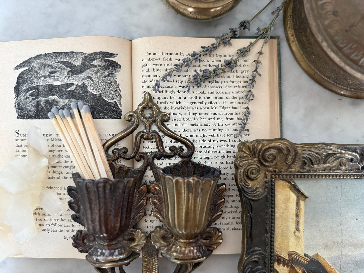 Antique, Vintage, Brass, Match Holder, Ornate