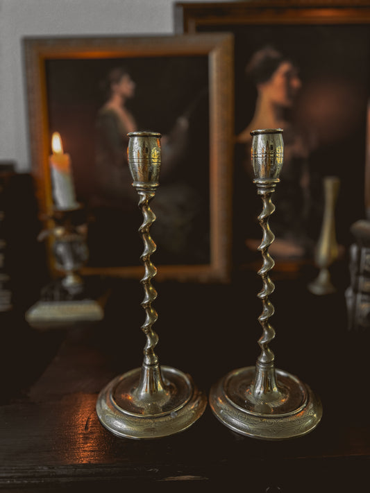 Antique, Antique Candle Holders, Brass, Antique Brass, Ornate Candlestick Holders