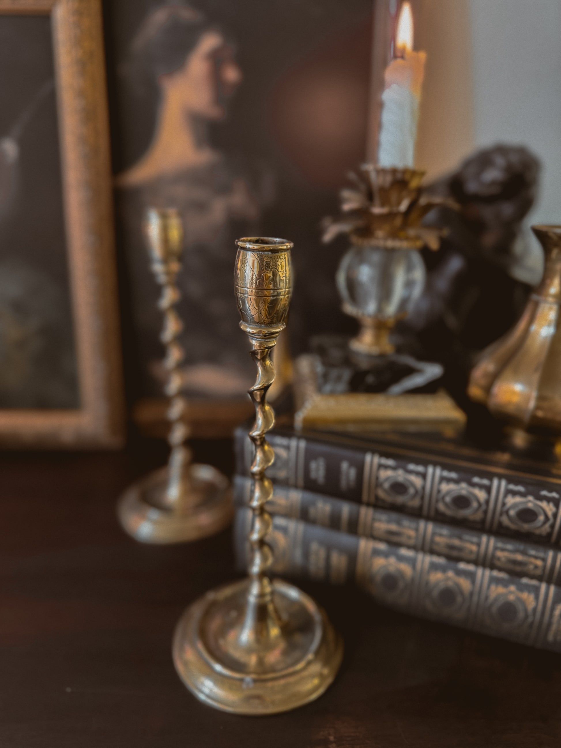 Antique, Antique Candle Holders, Brass, Antique Brass, Ornate Candlestick Holders