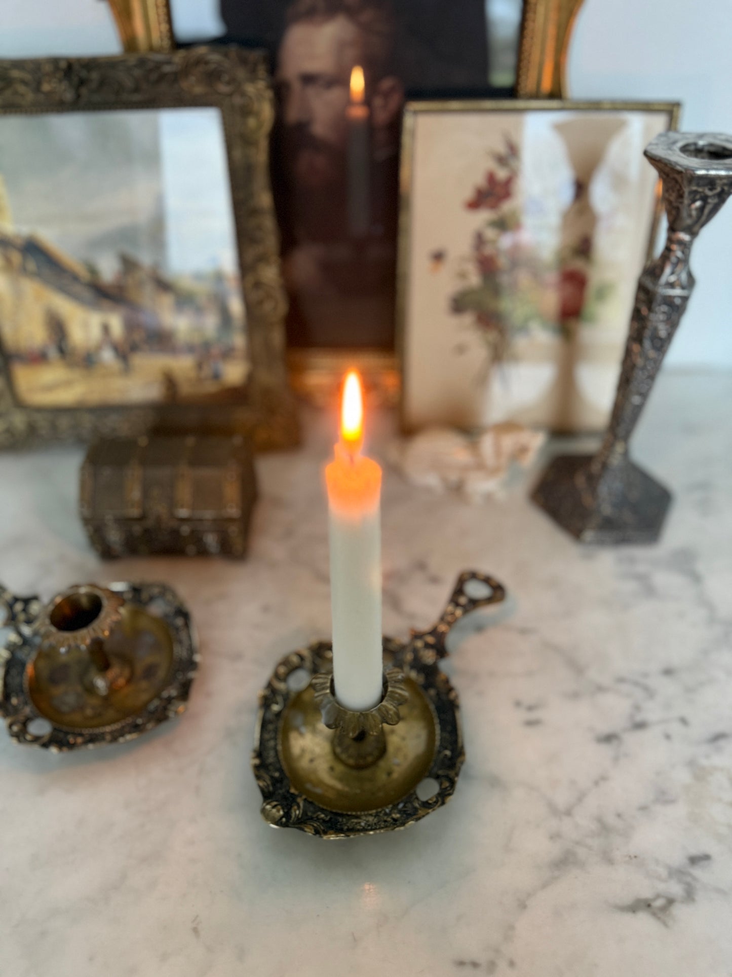 Antique, Vintage, Forgotten Fineries, Home Decor, Brass, Candlestick Holder, Chamberstick, Art Nouvea