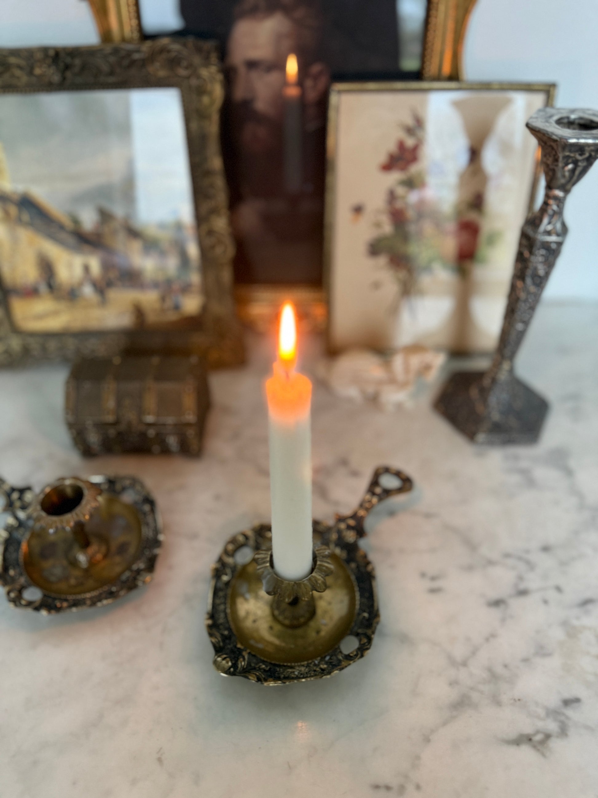 Antique, Vintage, Forgotten Fineries, Home Decor, Brass, Candlestick Holder, Chamberstick, Art Nouvea