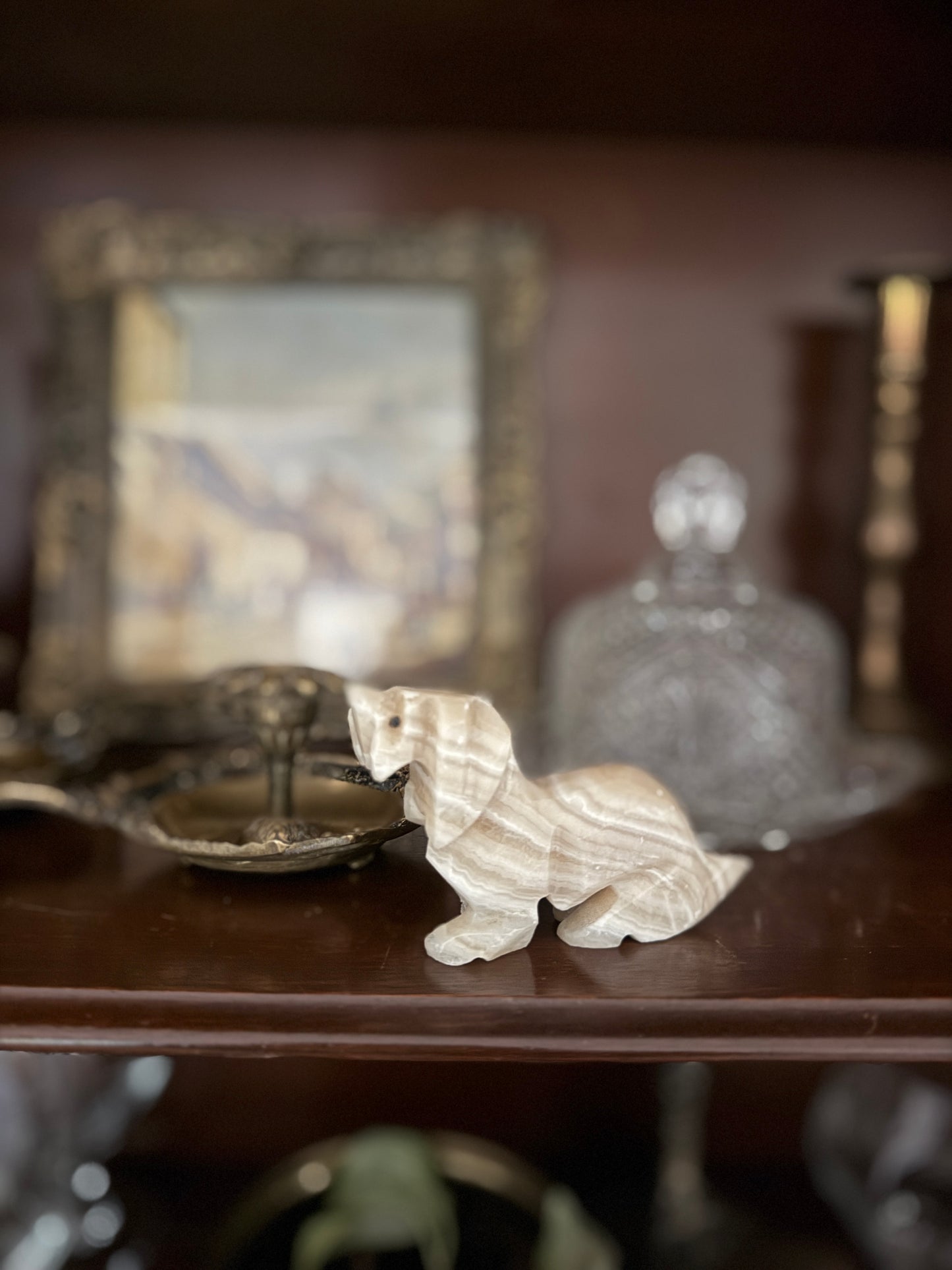 Hand Carved Marble Dog Statue