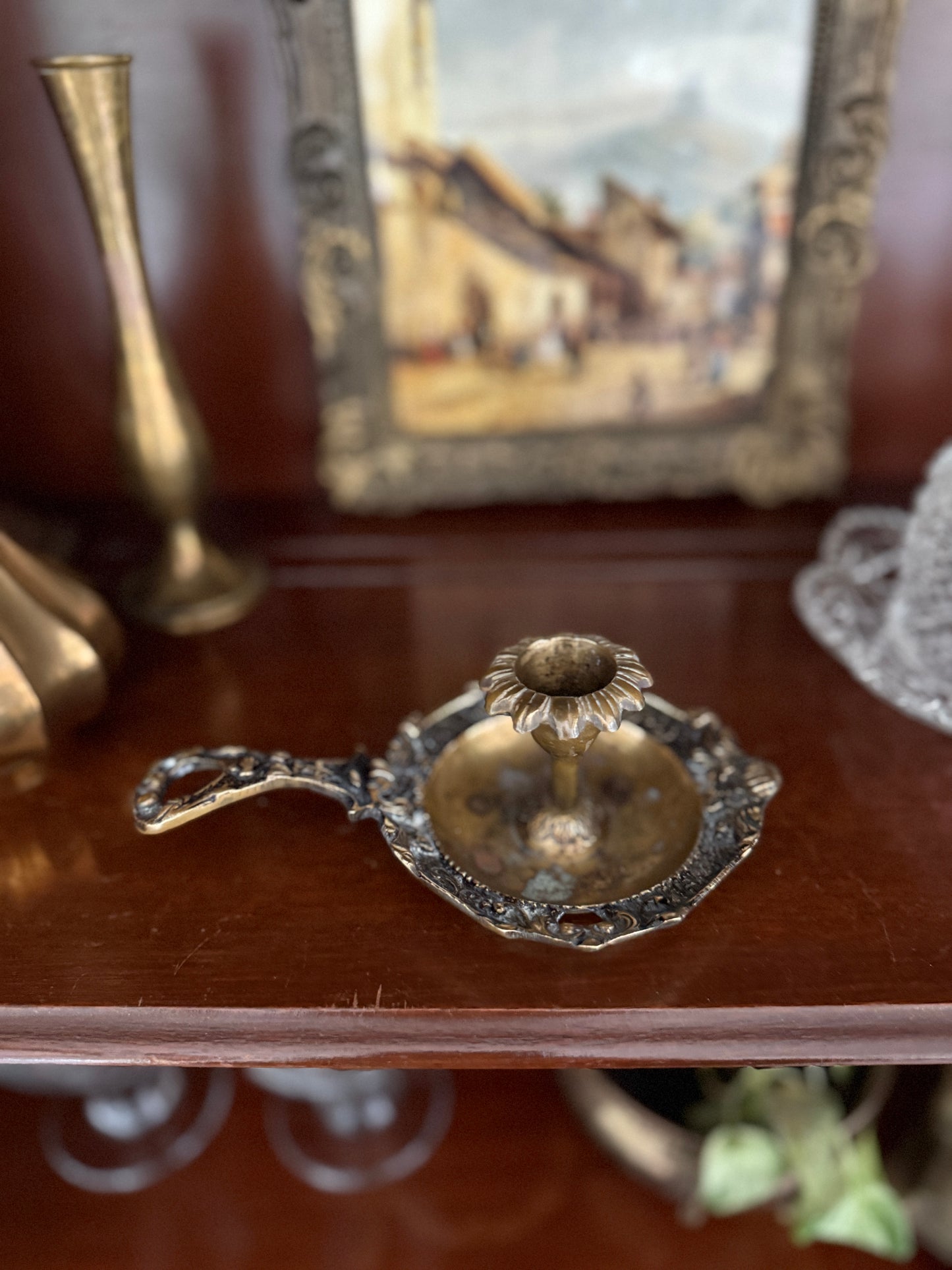 Antique, Vintage, Forgotten Fineries, Home Decor, Brass, Candlestick Holder, Chamberstick, Art Nouvea