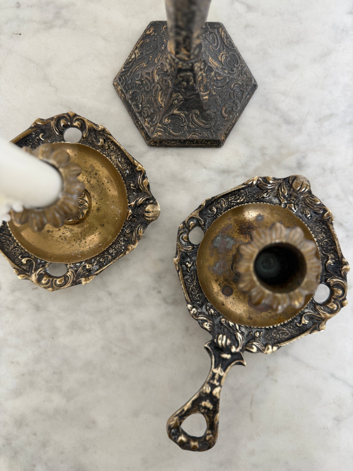 Antique, Vintage, Forgotten Fineries, Home Decor, Brass, Candlestick Holder, Chamberstick, Art Nouvea