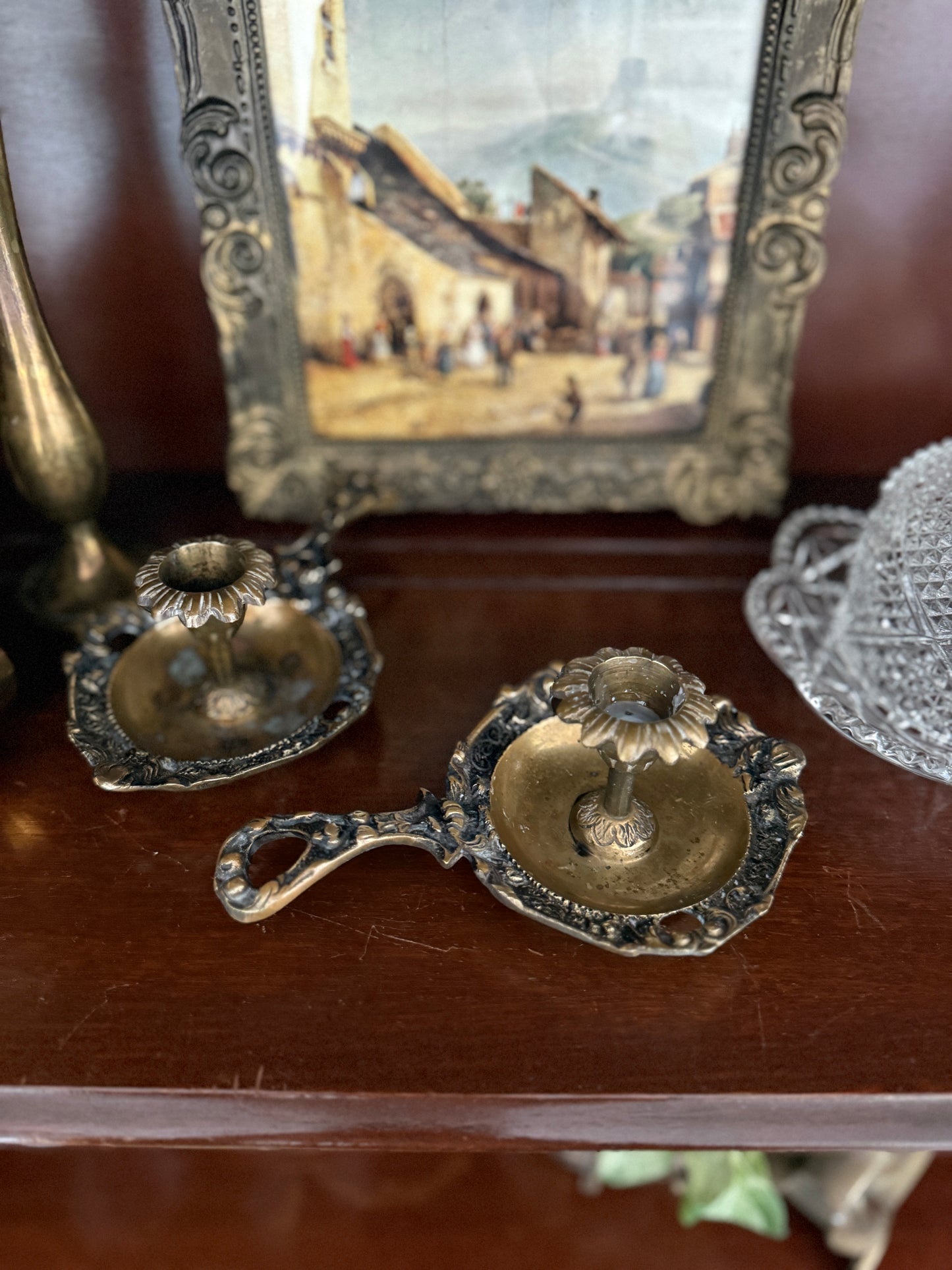 Antique, Vintage, Forgotten Fineries, Home Decor, Brass, Candlestick Holder, Chamberstick, Art Nouvea