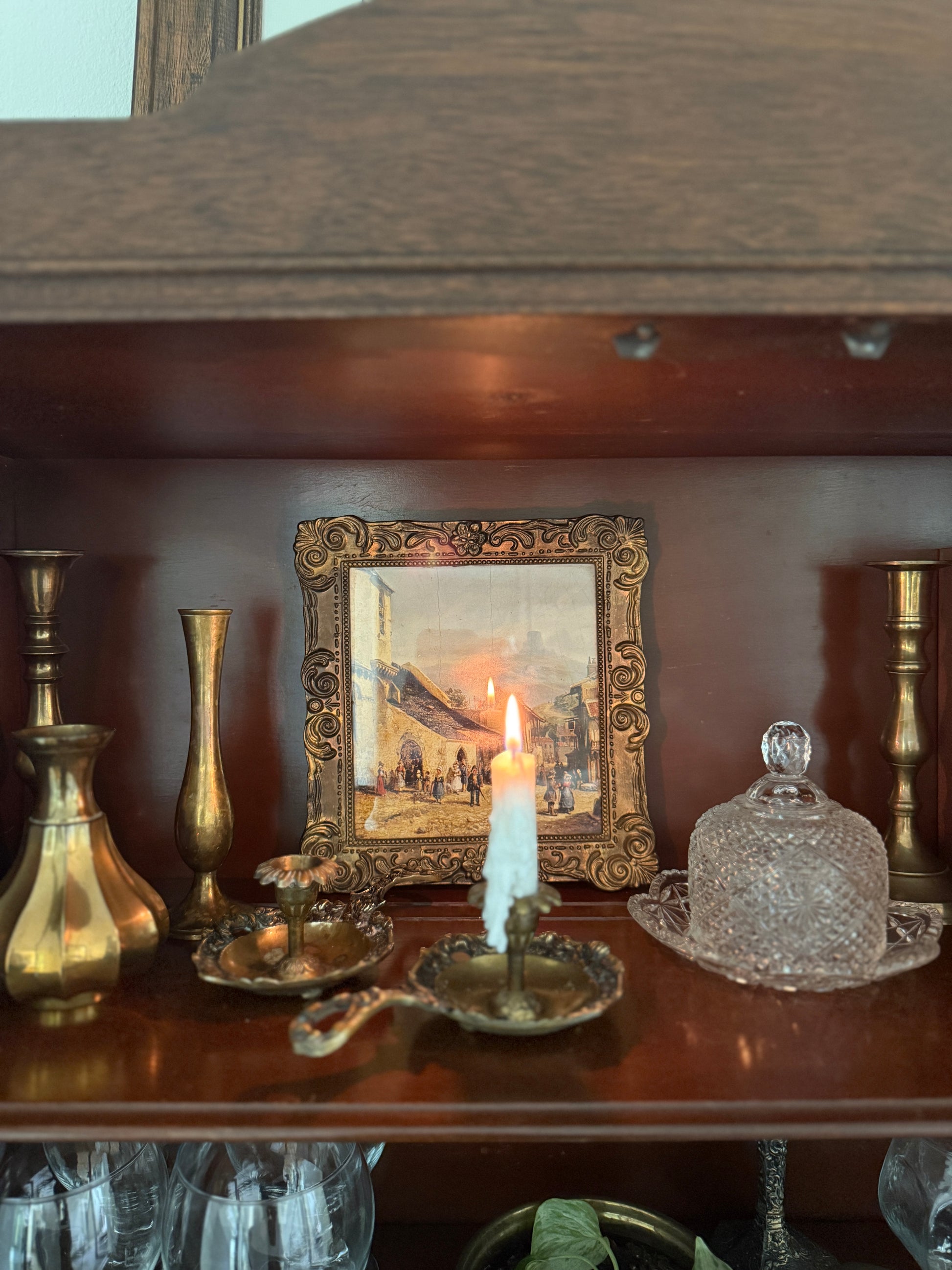 Antique, Vintage, Forgotten Fineries, Home Decor, Brass, Candlestick Holder, Chamberstick, Art Nouvea