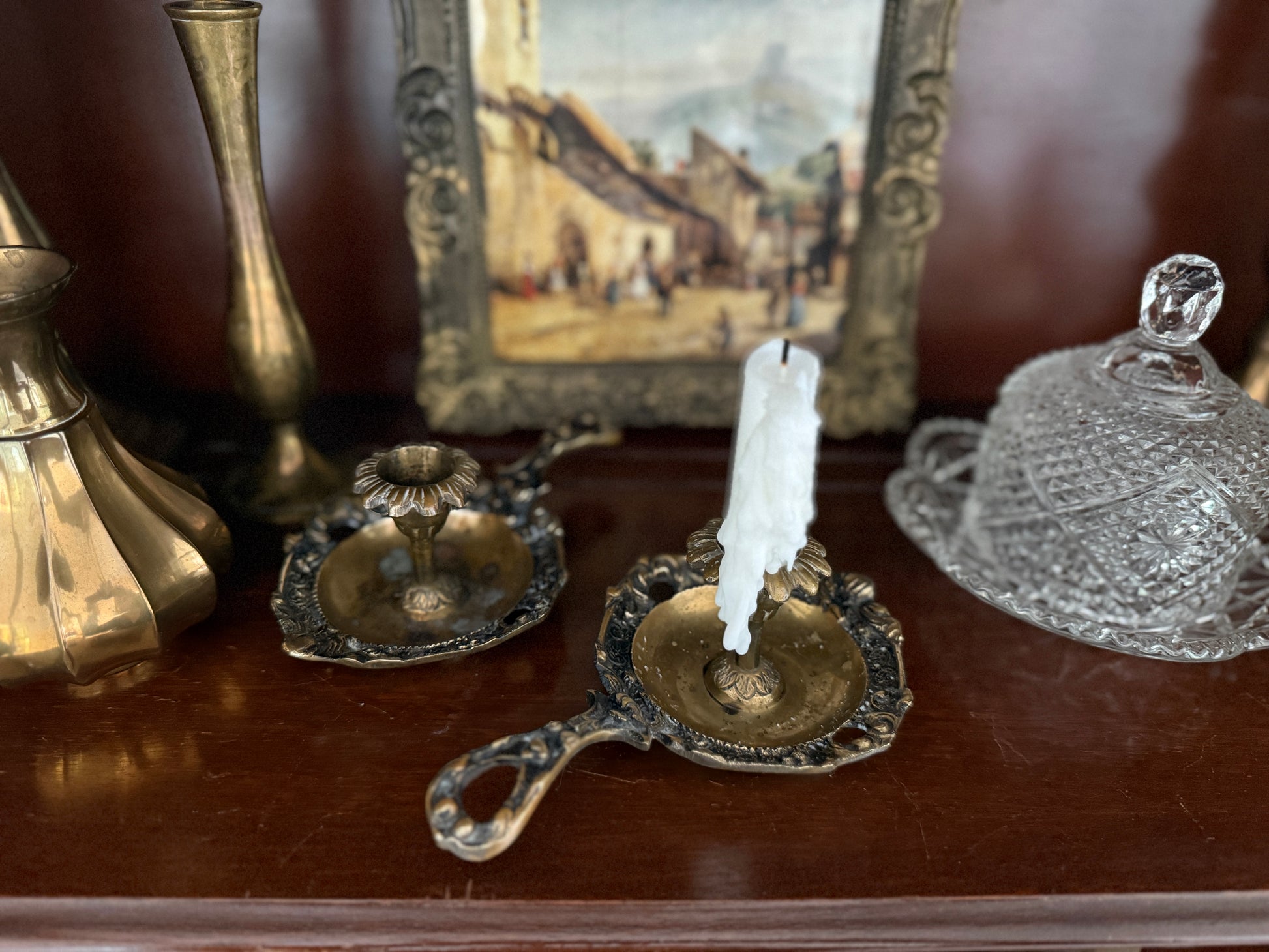 Antique, Vintage, Forgotten Fineries, Home Decor, Brass, Candlestick Holder, Chamberstick, Art Nouvea