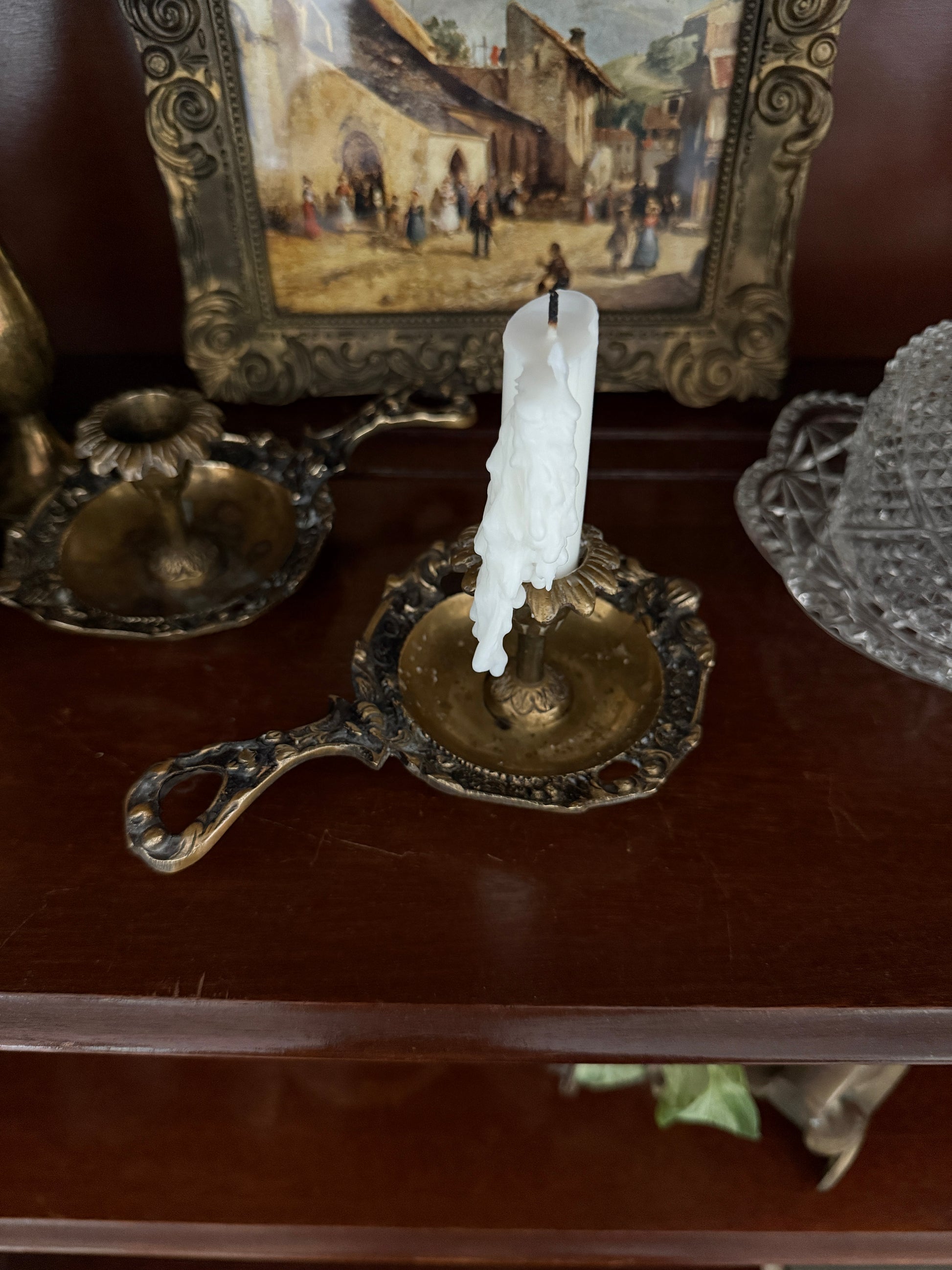 Antique, Vintage, Forgotten Fineries, Home Decor, Brass, Candlestick Holder, Chamberstick, Art Nouvea