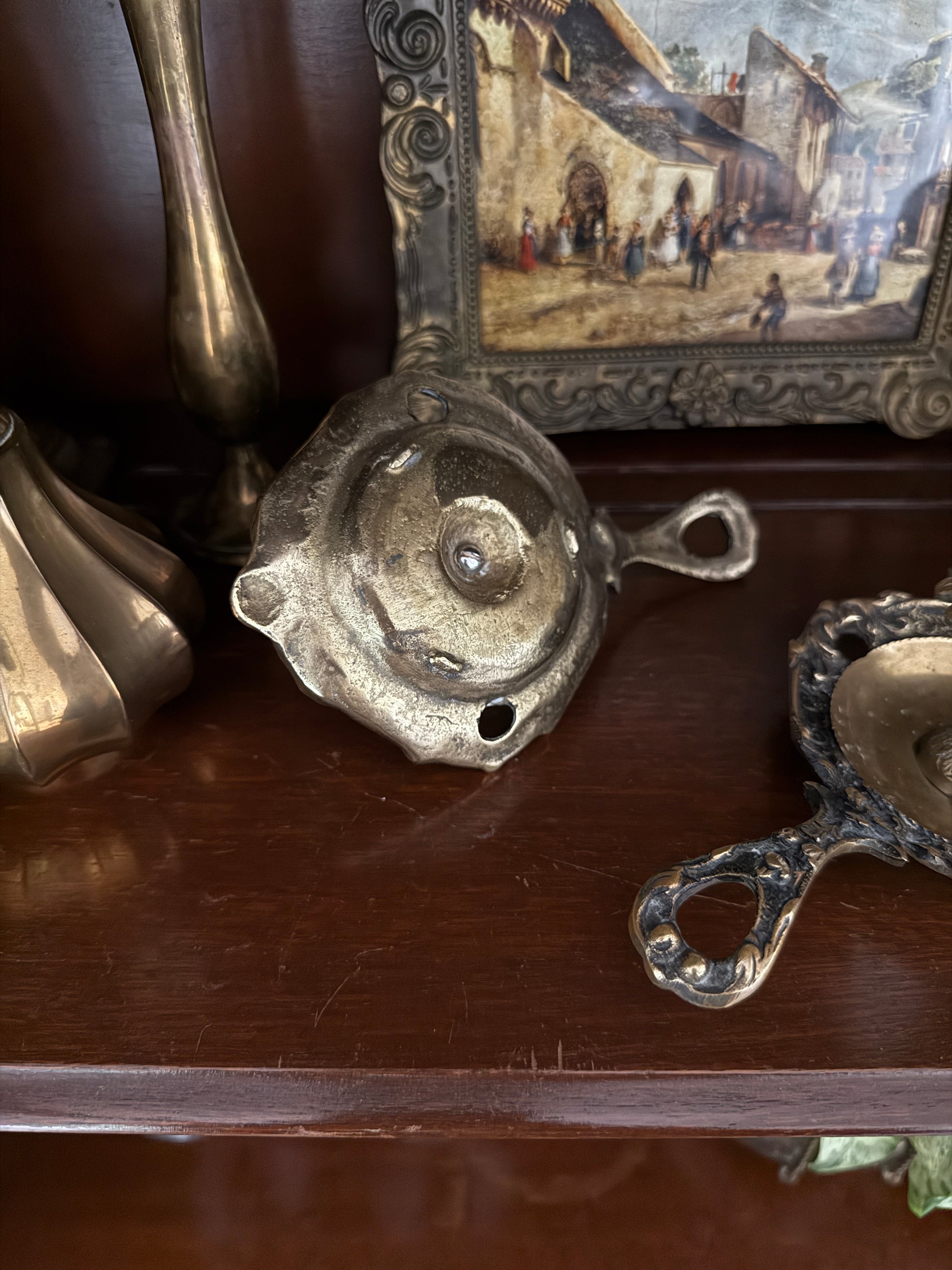 Antique, Vintage, Forgotten Fineries, Home Decor, Brass, Candlestick Holder, Chamberstick, Art Nouvea