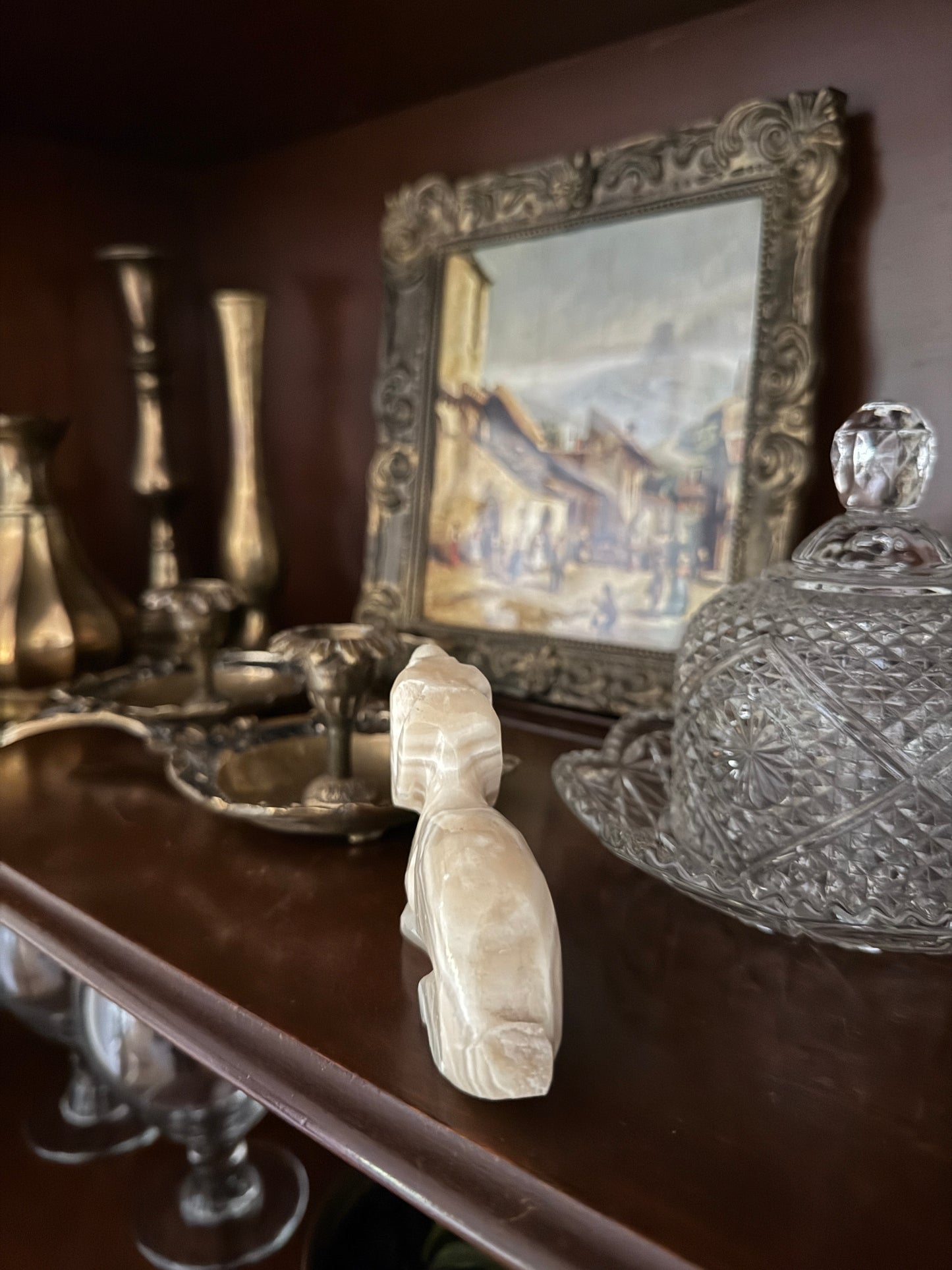 Hand Carved Marble Dog Statue